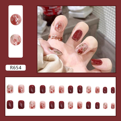 Rose Red Gold Foil Gradient Nails