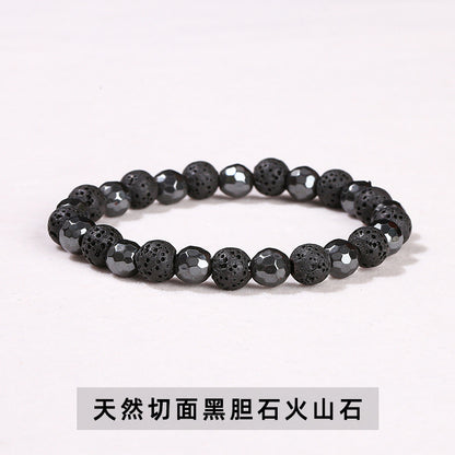 Natural black gallstone volcanic stone mixed bracelet