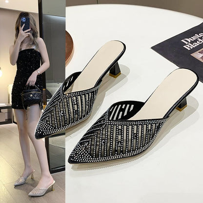 Rhinestone pointed stiletto slippers