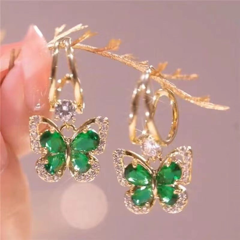 Pendientes de mariposa de circonita verde vintage francesa 