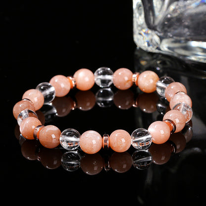 7A natural white crystal with sunstone mixed bracelet.