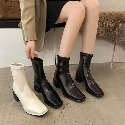 thick heel square boots