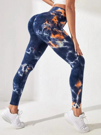 Pantalones de yoga sin costuras con efecto tie-dye 