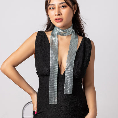 Gradual change color sequined neck strap scarf necklace