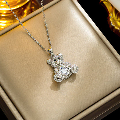 Crystal Teddy Bear Necklace, Cute Bear Pendant Collarbone Chain