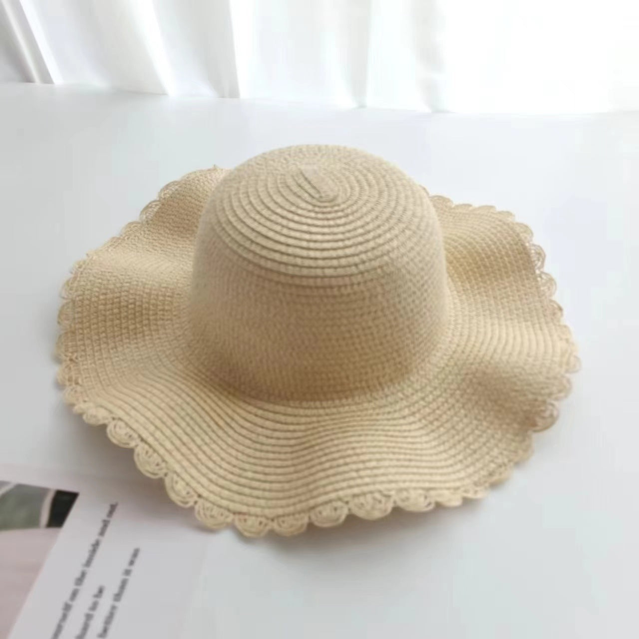 Sombrero de paja con borde ondulado para padre e hijo 