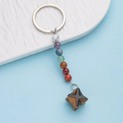 Colorful natural crystal Merkaba star pendant stainless steel keychain