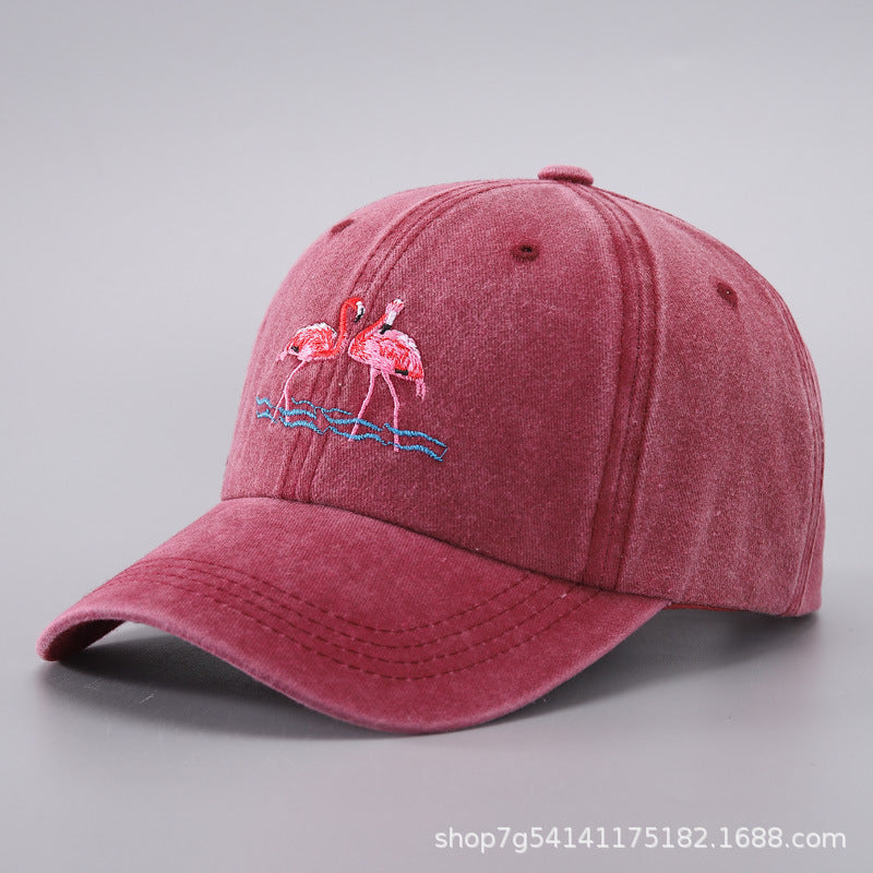 Flamingo Embroidery Denim Cap