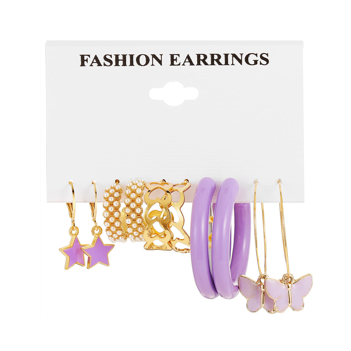 Purple Butterfly Earrings Set 5 Pieces