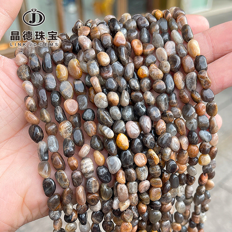 6-8Mm natural black backbone sunstone with shaped beads loose beads