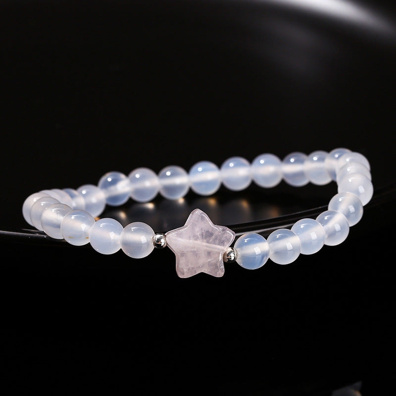 7A Natural White Agate Powder Crystal Pentagram Bracelet