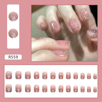 Short Mirror Pink Sparkle Nails