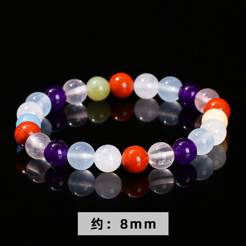 Natural stone Duobao round bead bracelet powder crystal chalcedony