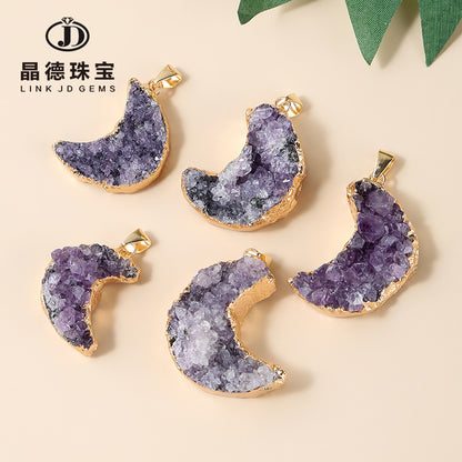 Natural amethyst cluster moon-shaped pendant