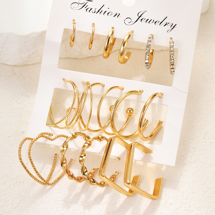 C-shaped earrings 9-piece set geometric twist