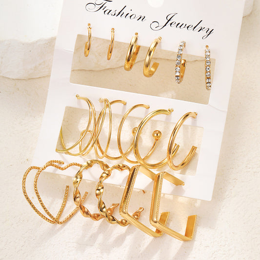 C-shaped earrings 9-piece set geometric twist