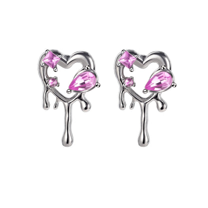 Rose pink heart earrings