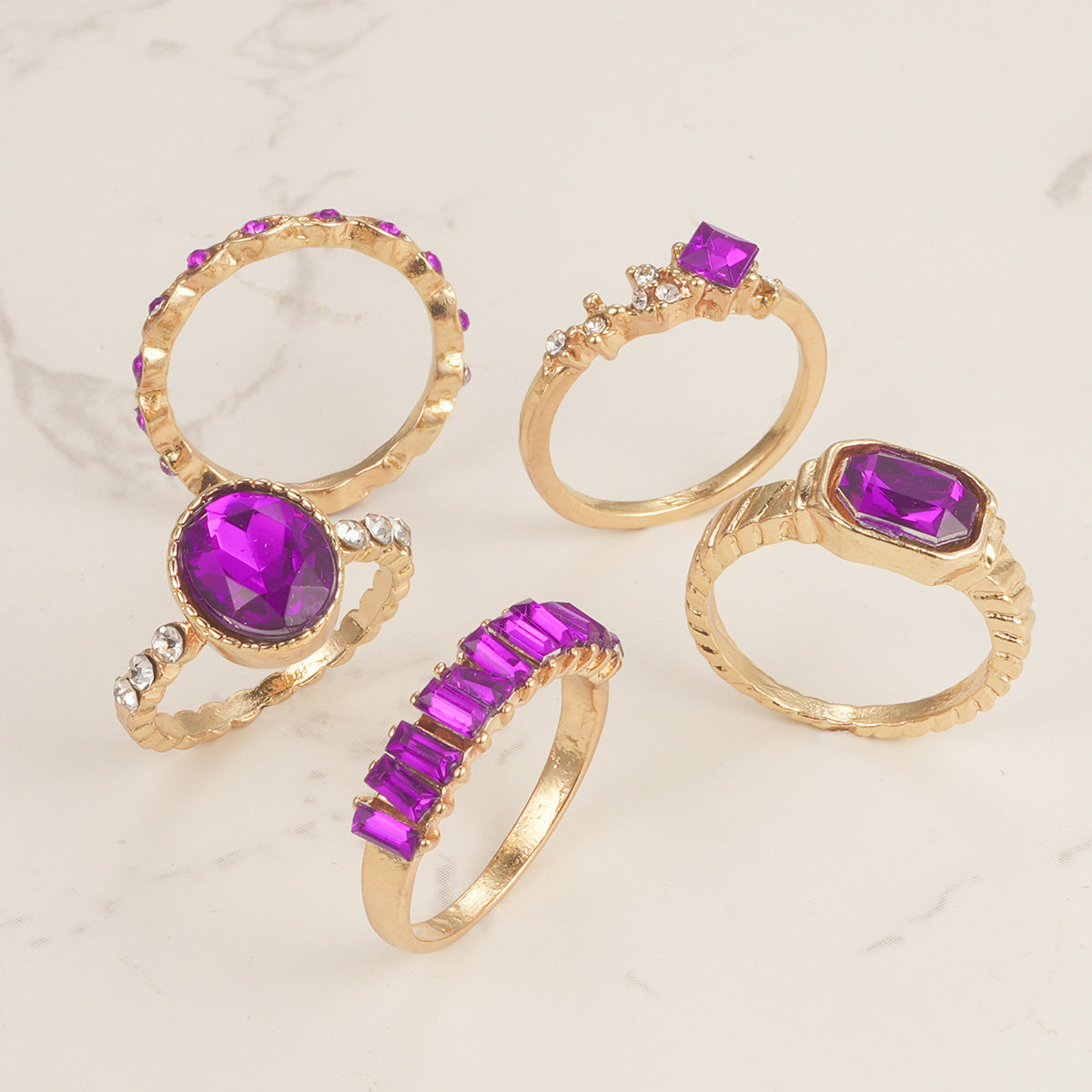 Purple ring ins style ring set 5 pieces