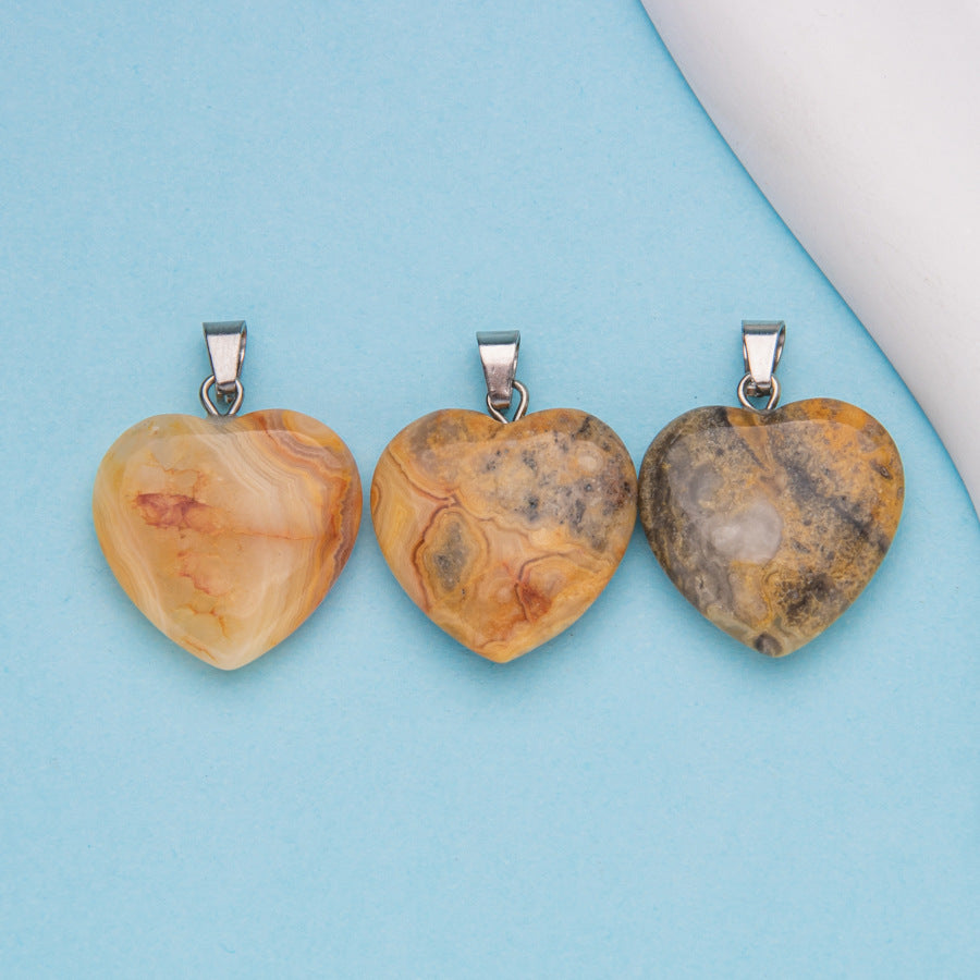 Natural stone peach heart shaped crystal agate pendant