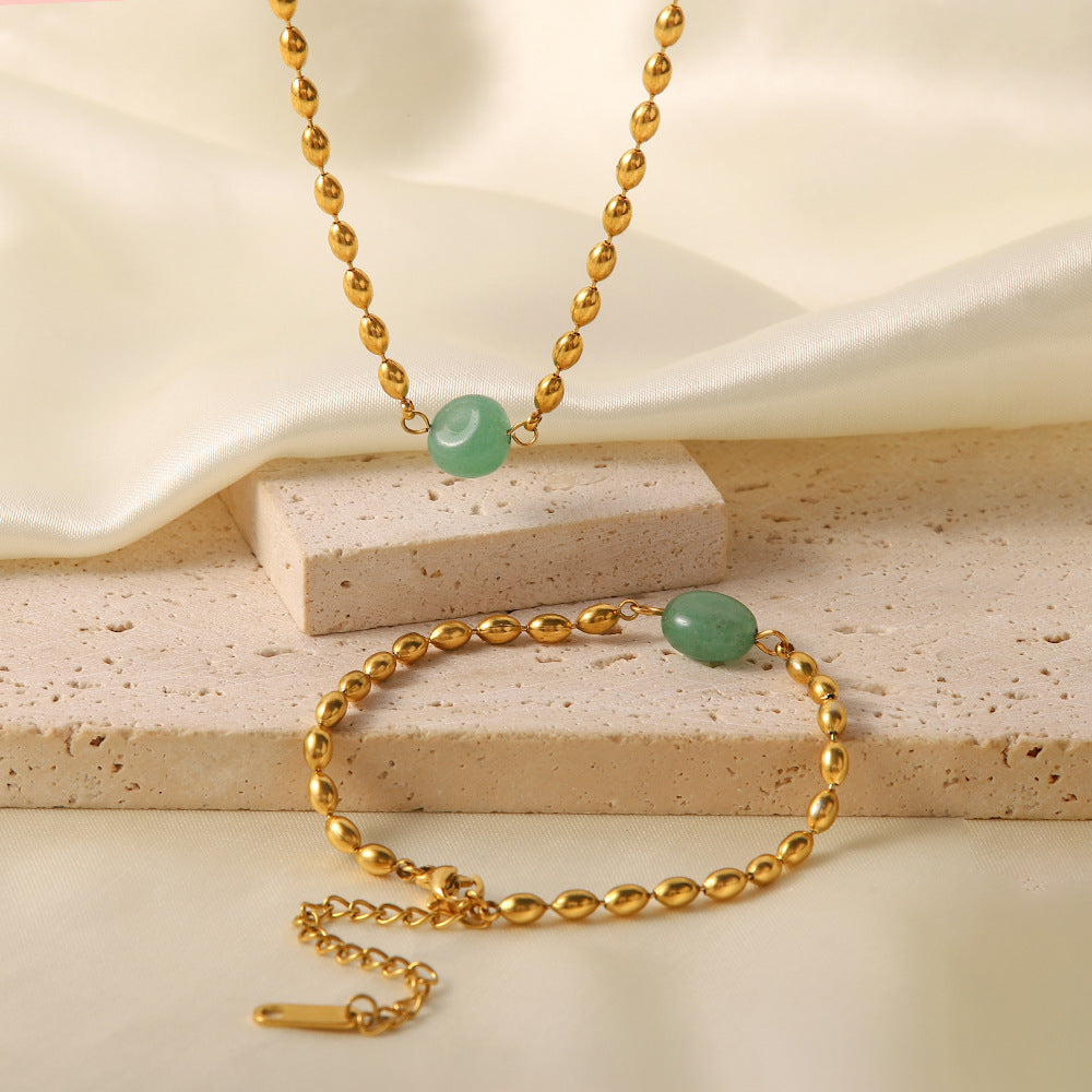 Natural stone oval gold bean bracelet/necklace