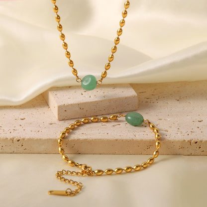 Natural stone oval gold bean bracelet/necklace