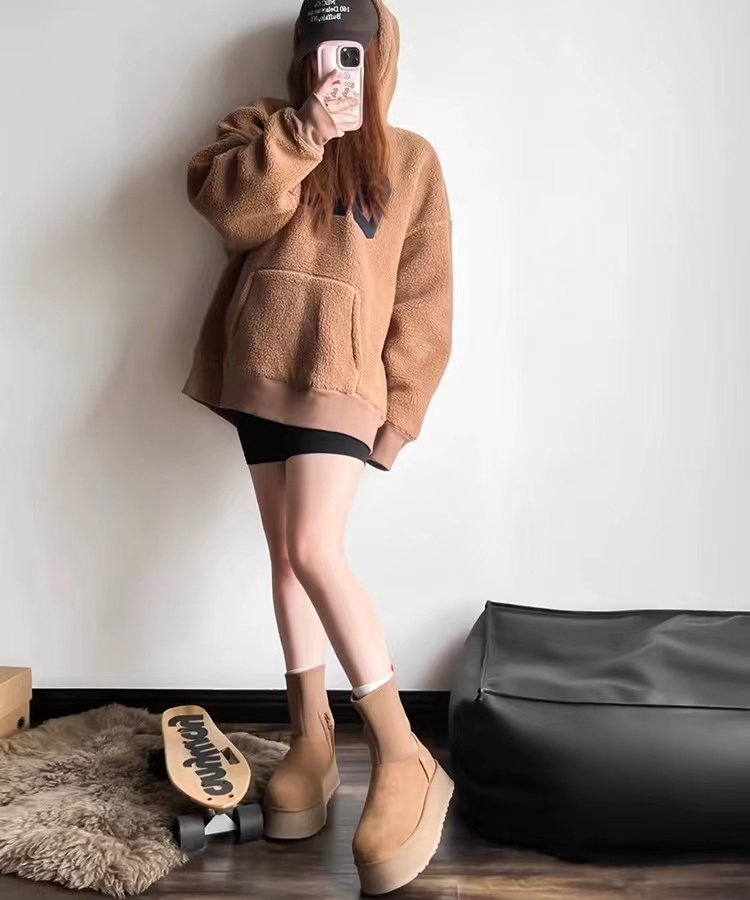 Muffin platform leather snow boots cotton shoes