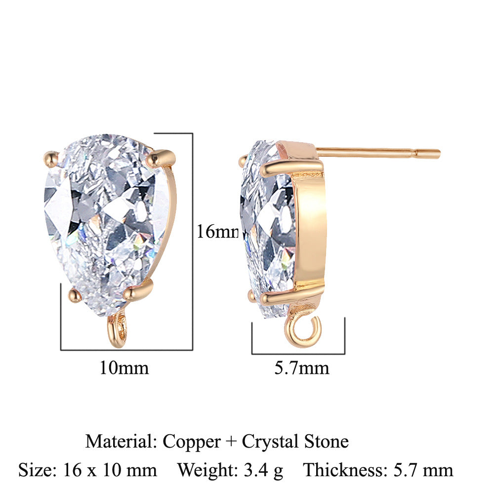 10 pcs/pack, drop-shaped brass crystal glass stud earrings.