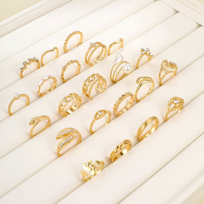 Cross Moon Leaf Ring 23pcs