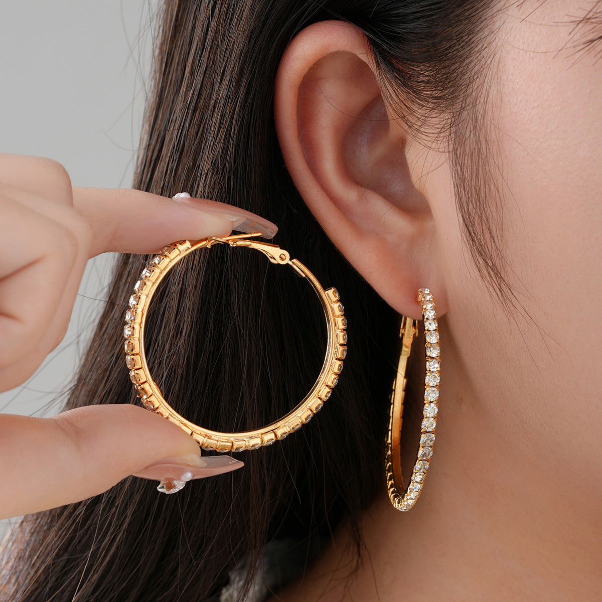 Gold Women's Diamond Large Circle Earrings