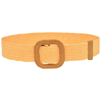 Woven Wooden Buckle Women's Waist Seal