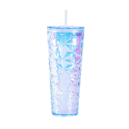 Double-layer plastic multi-color rhombus 710ml water cup