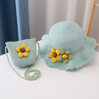 Kids Sun Hat Girls Spring Summer New Straw Purse UV Wide Brim