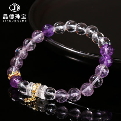 Pulsera de bambú con cristal blanco amatista transparente y hielo natural 7A 