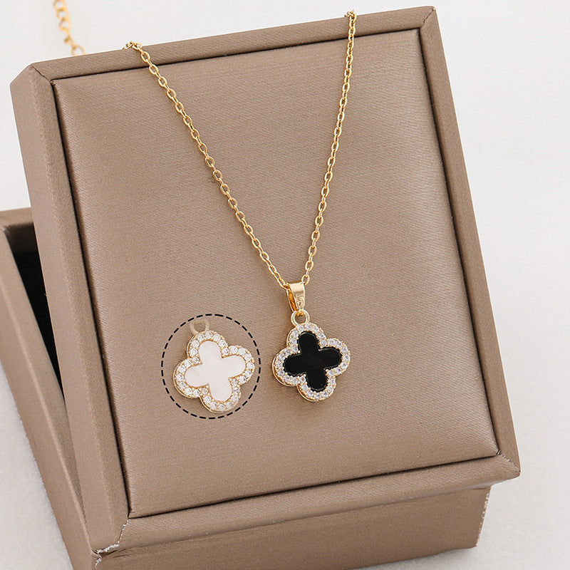 Imitation silver four-leaf clover necklace