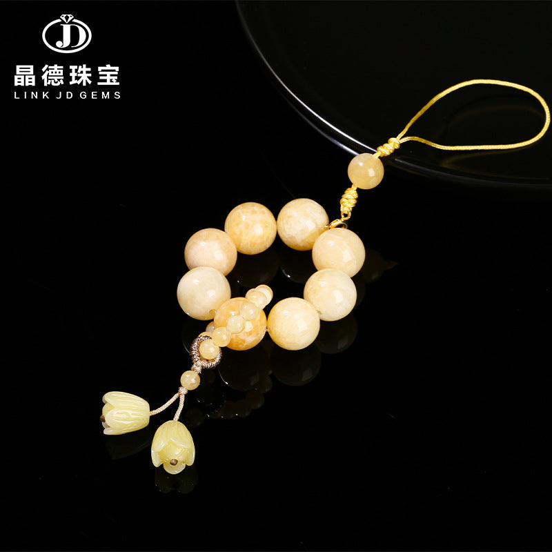 3A natural rice topaz round beads hand twist mobile phone chain pendant