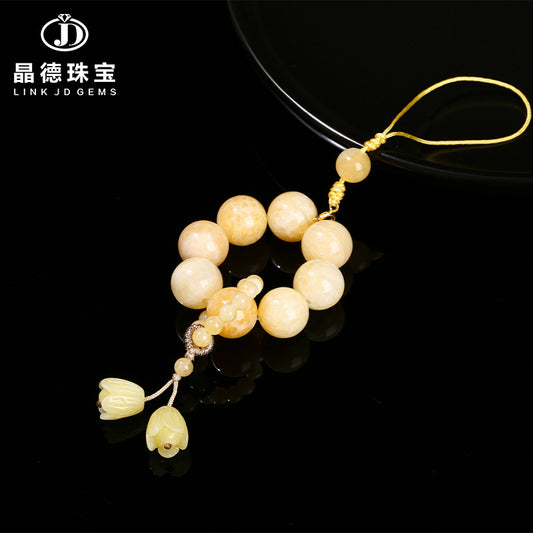 3A natural rice topaz round beads hand twist mobile phone chain pendant