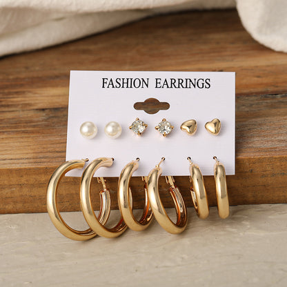 Metal C-shaped earrings set 6 pieces