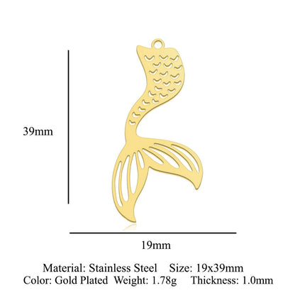 5 pcs/bag, mermaid tail titanium steel pendant.