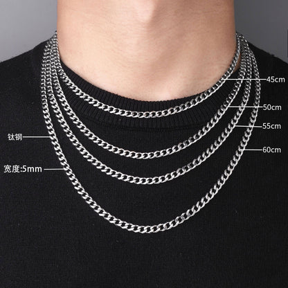 3-9Mm Titanium Steel Single Buckle Six-Sided Cuban Chain Necklace