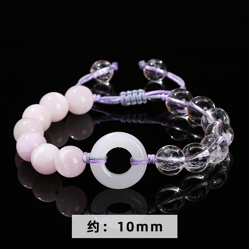 7A Natural White Crystal Purple Lithium Hui Round Bead Braided Bracelet