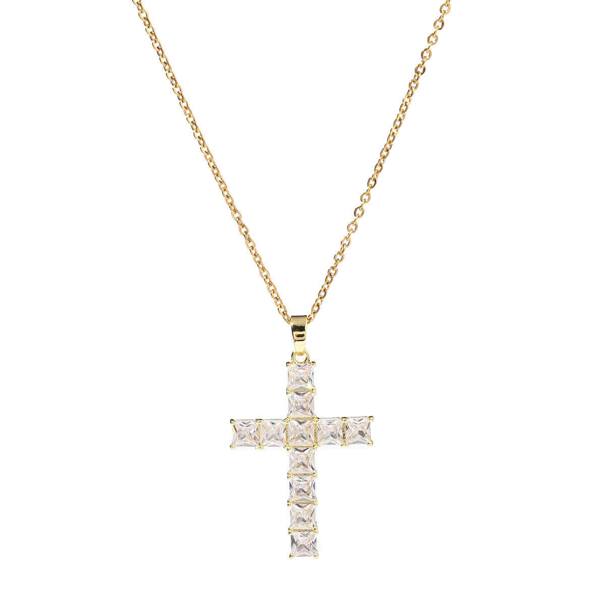 Cross pendant necklace full of diamonds square zircon