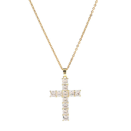 Cross pendant necklace full of diamonds square zircon