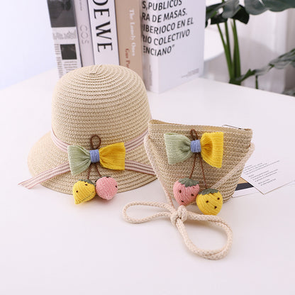 Family Sun Hat Summer Baby Fisherman Strawberry Sun Cool Kids Bag Set