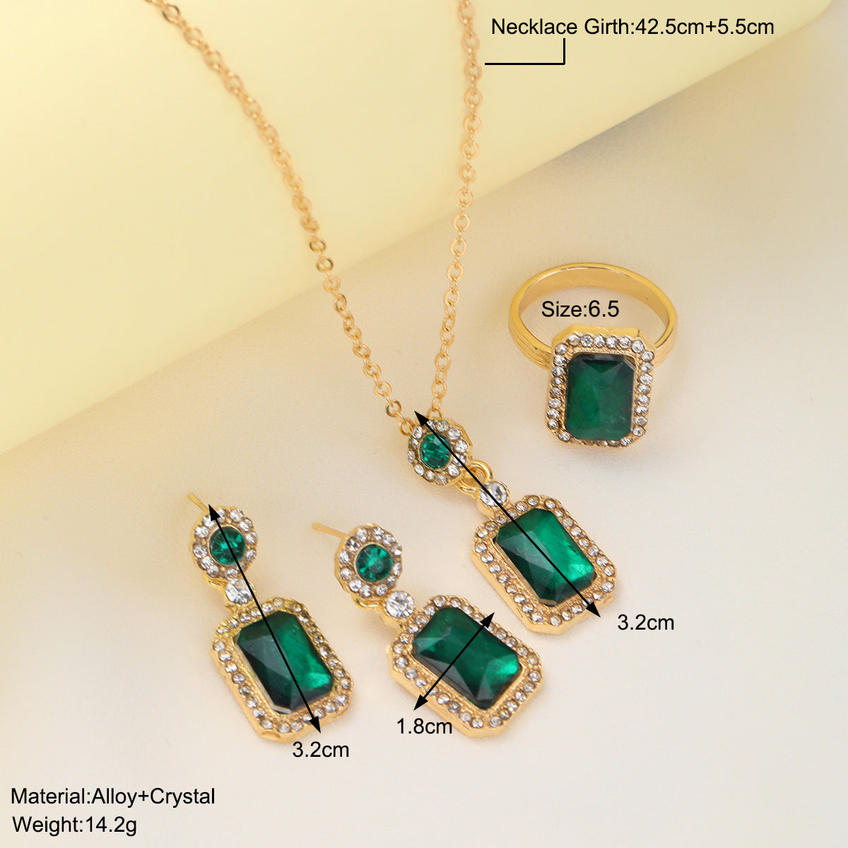 Emerald Stud Ring Necklace Set