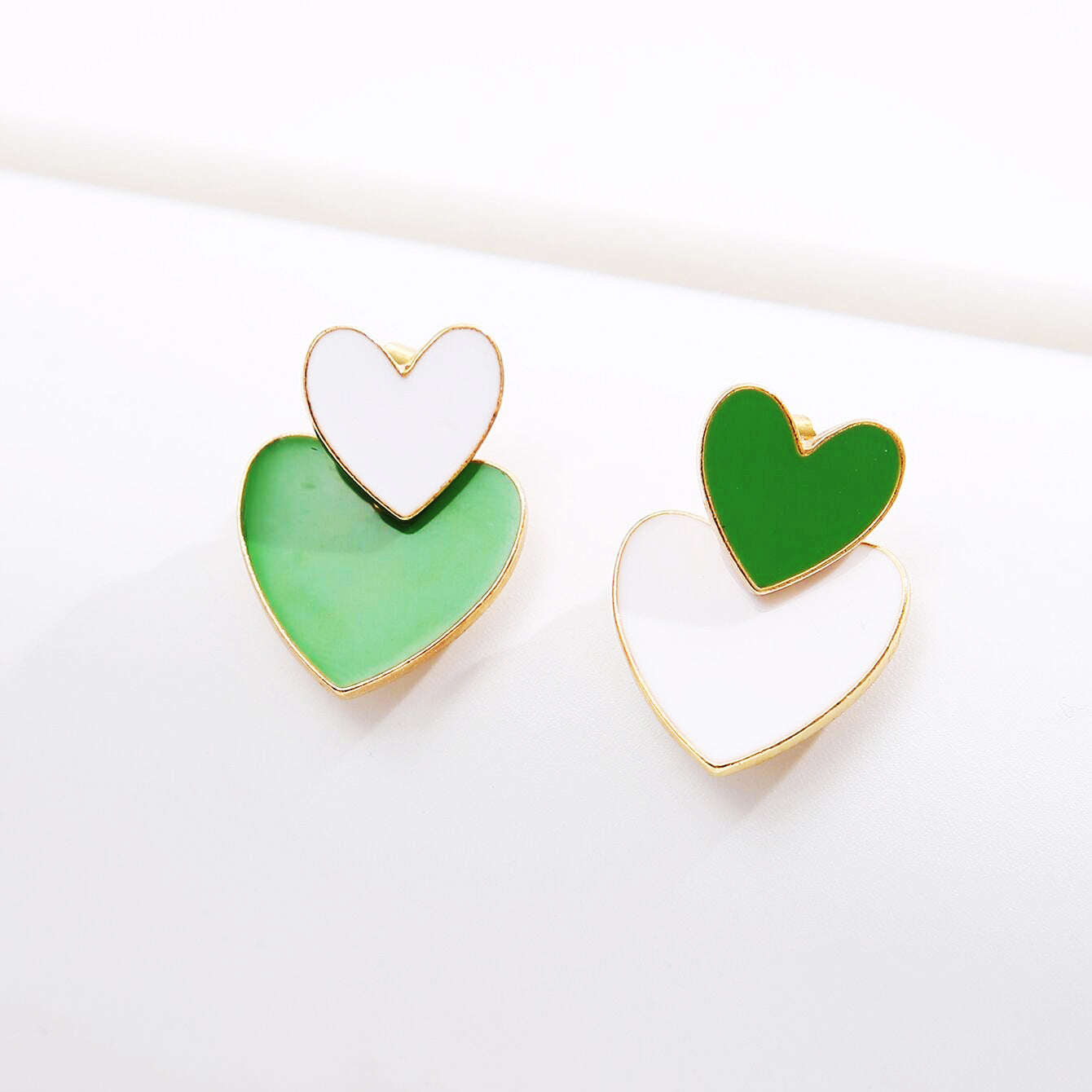 Green Double Heart Earrings