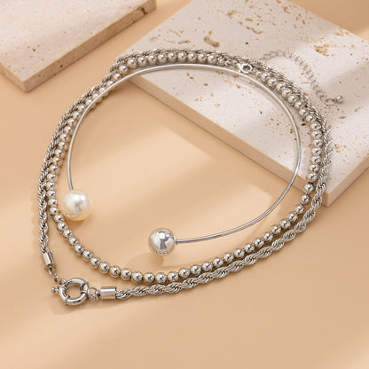 Pearl disc multilayer clavicle chain necklace