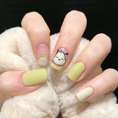 Spring Cute Dog Mustard Green Wearable Nail Stickers