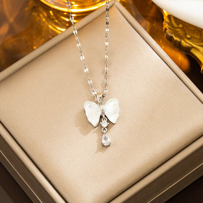 Elegant White Butterfly Titanium Steel Necklace