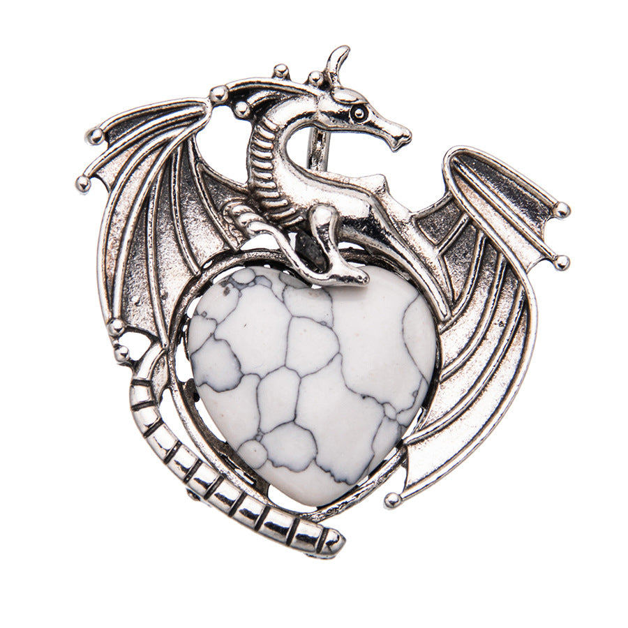 Vintage flying dragon pterosaur heart shaped crystal pendant