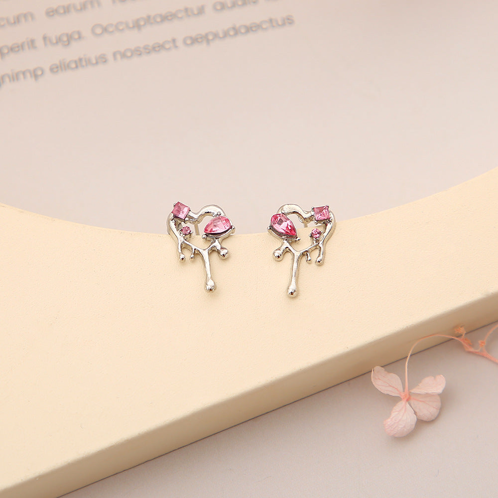 Rose pink heart earrings